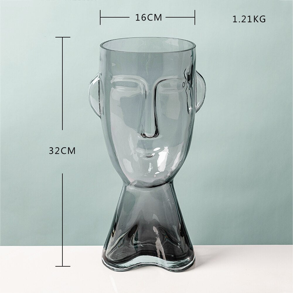 Abstract Human Face Glass Flowerpot