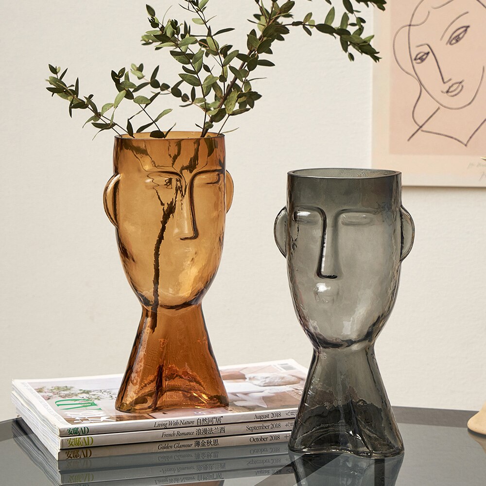 Abstract Human Face Glass Flowerpot