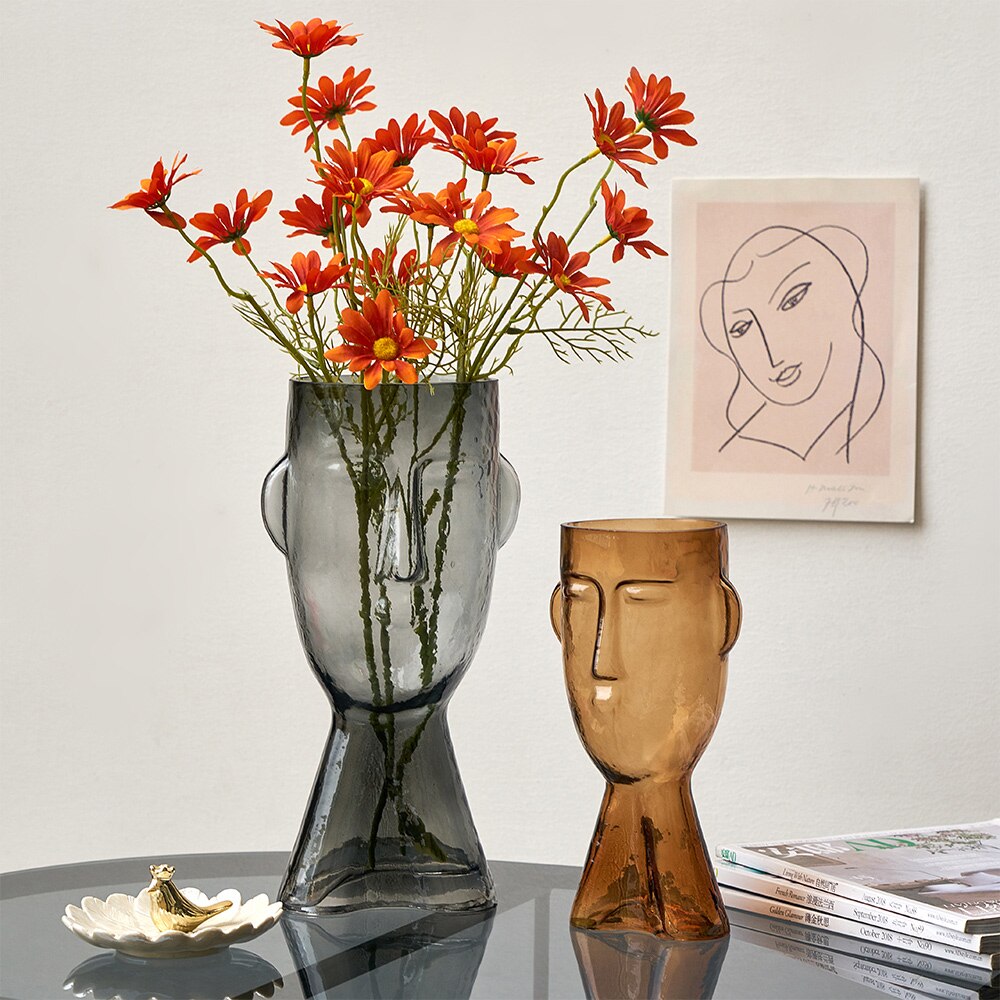 Abstract Human Face Glass Flowerpot